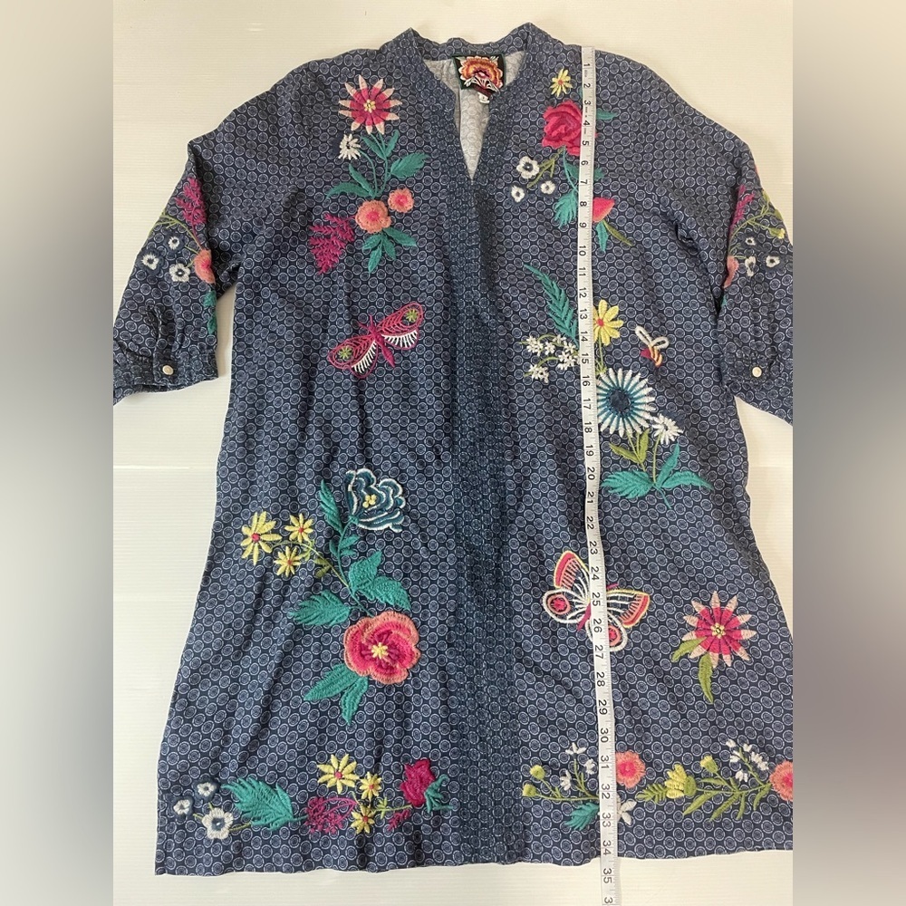 Johnny Was Ethal Linen Shift Dress Blue Size S - Picture 4 of 14